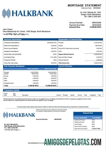 em branco Modelo Word e PDF de declaração de hipoteca Halkbank da Macedônia do Norte
